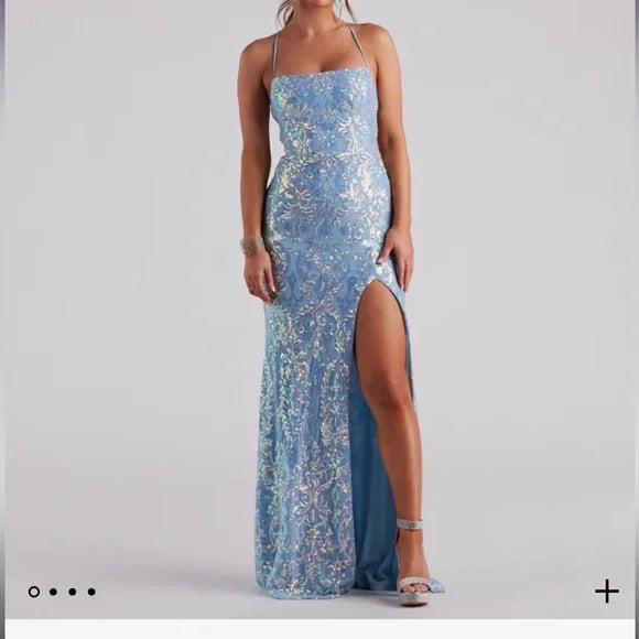 Formal sequin mermaid dress, floor length with side slit
