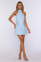 It Girl Rotation Halter Mini Dress Light Blue
