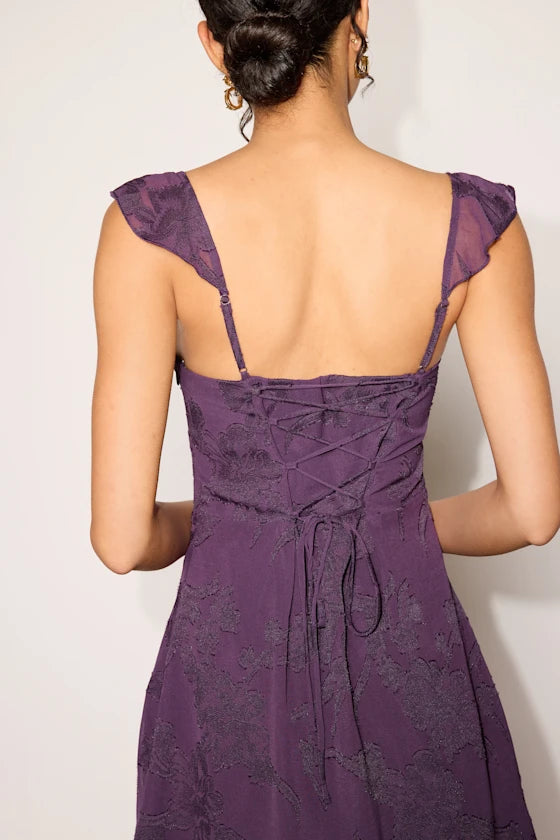 Arlene Purple Floral Jacquard Mini Dress