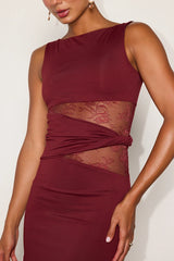 Klea Burgundy Lace Cutout Column Midi Dress