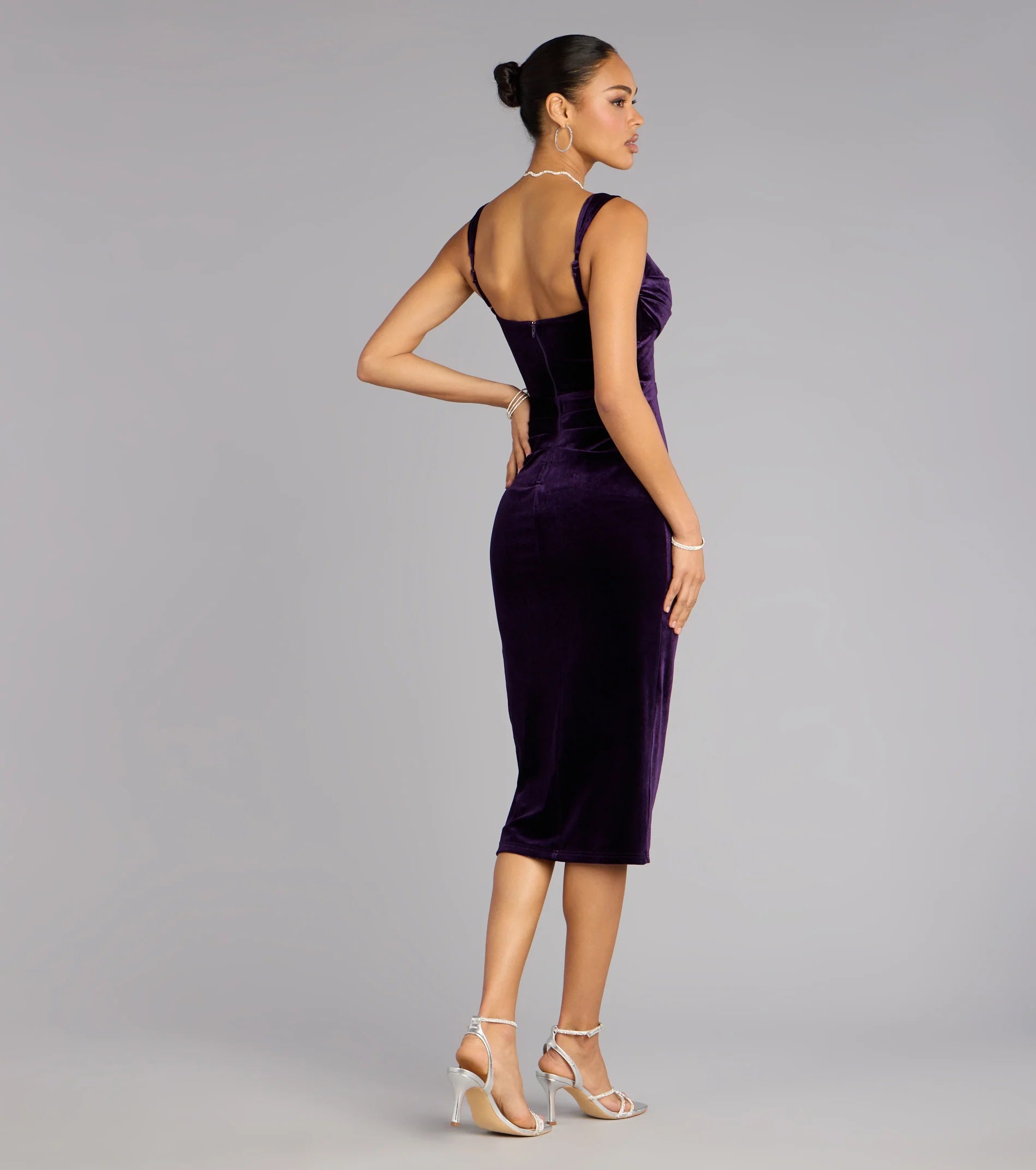 Julie Velvet Slit Midi Formal Dress