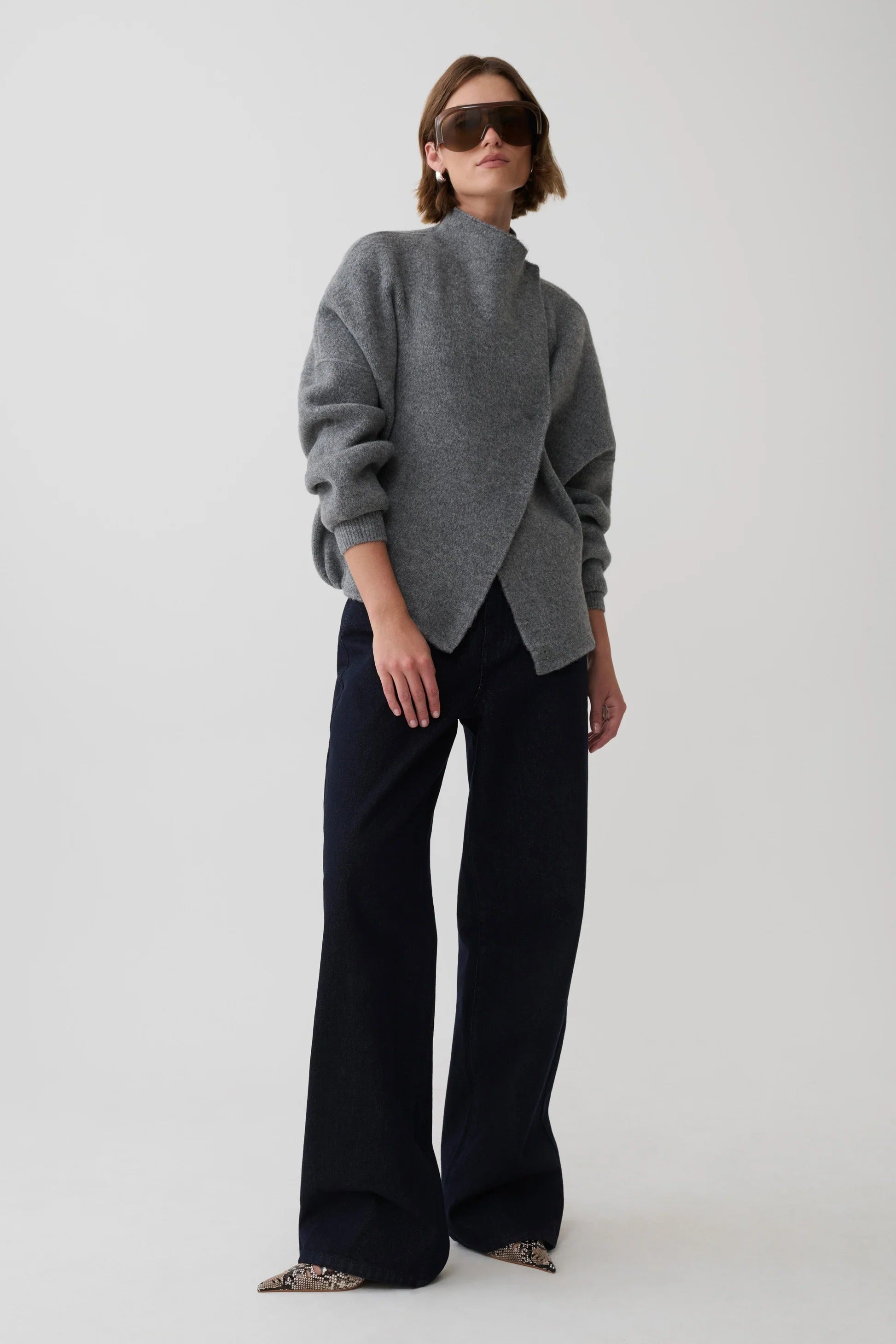 Blouson Knit Cardigan - Charcoal