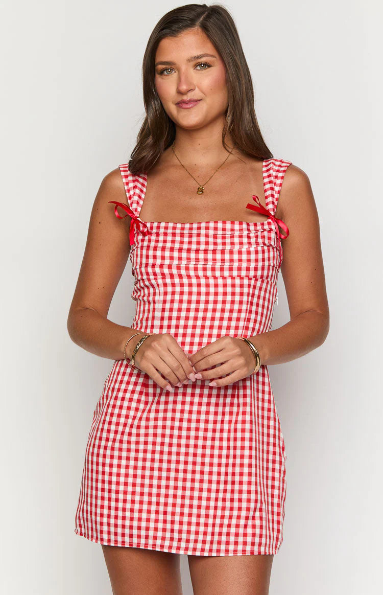 Layla Red Gingham Tie Back Mini Dress