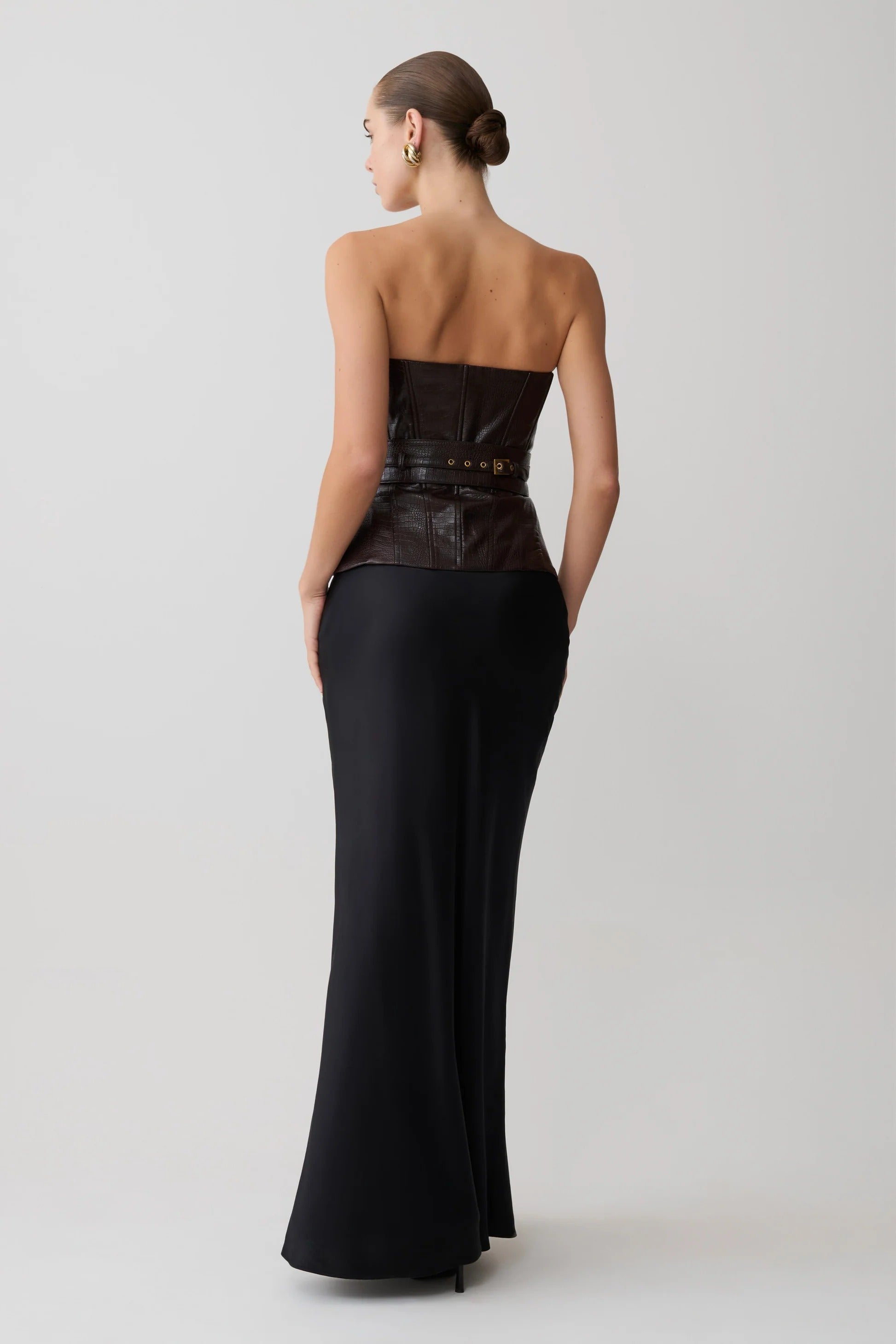 Faux Leather Boned Corset - Dark Chocolate