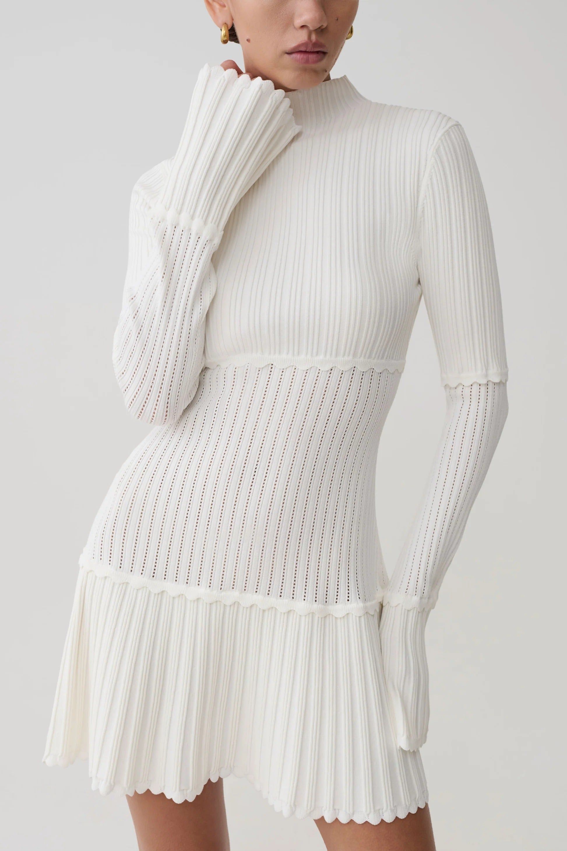 Pointelle Knit Mini Dress - Ivory