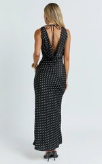 Cowl Neck Bias Cut Dress in Black Polka Dot