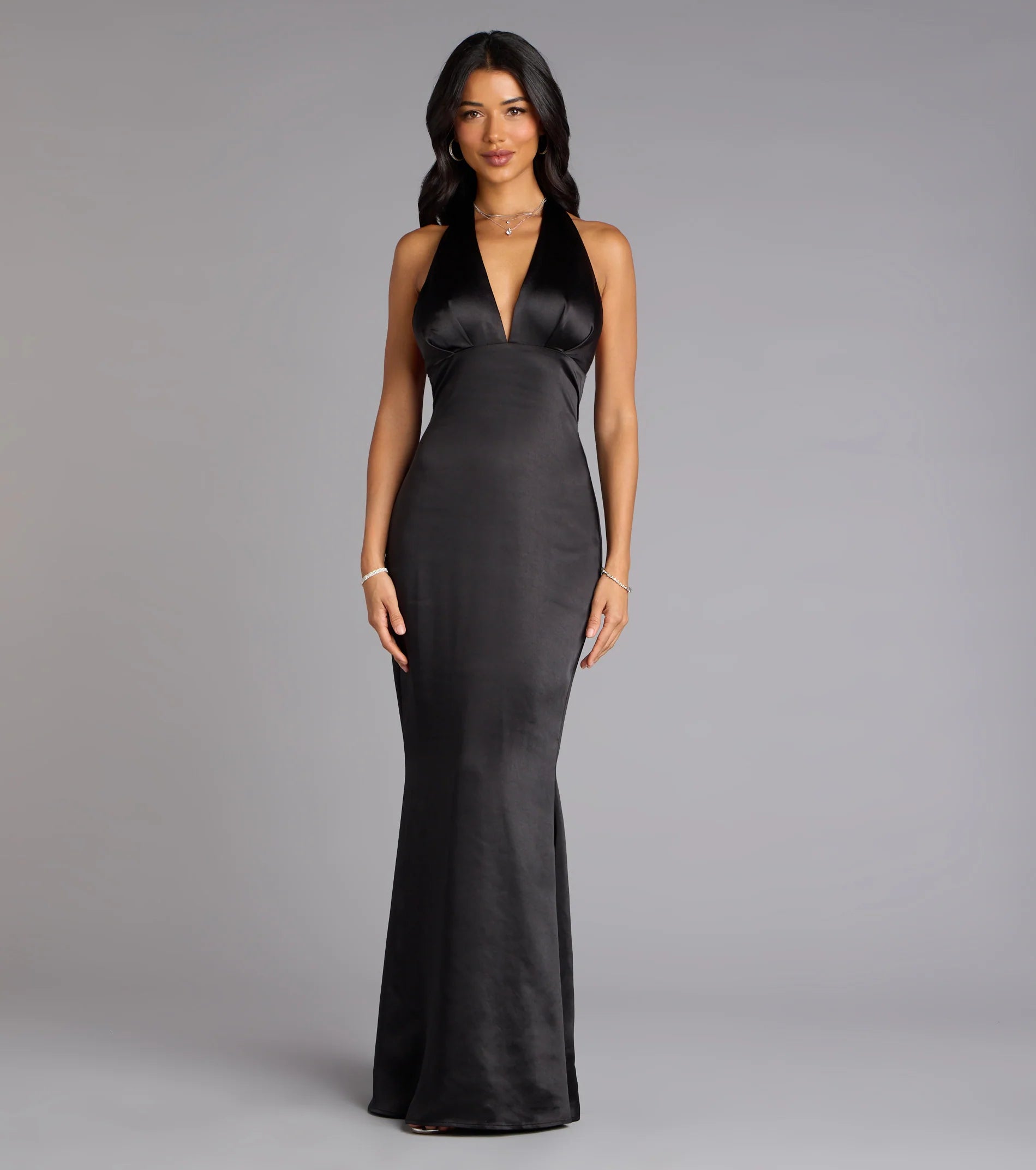 Erika Halter Satin Column Formal Dress