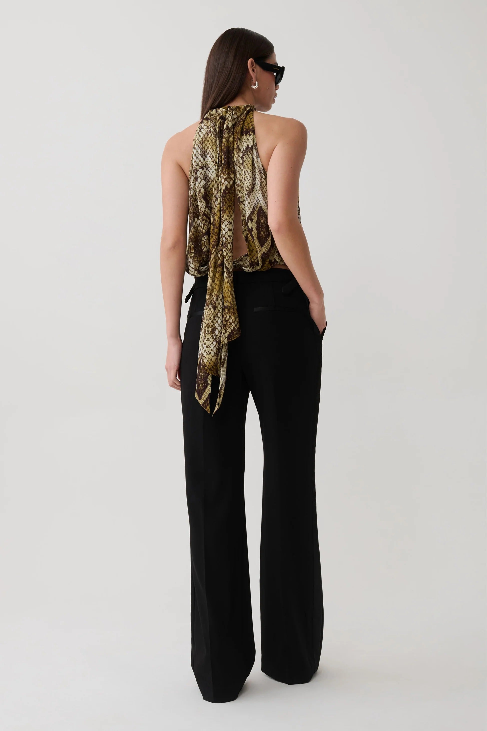 Tie Back Chiffon Sleeveless Top - Snake Print