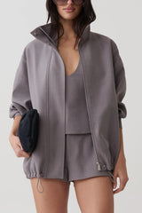 Funnel Neck Bomber Jacket - Light Grey Marle