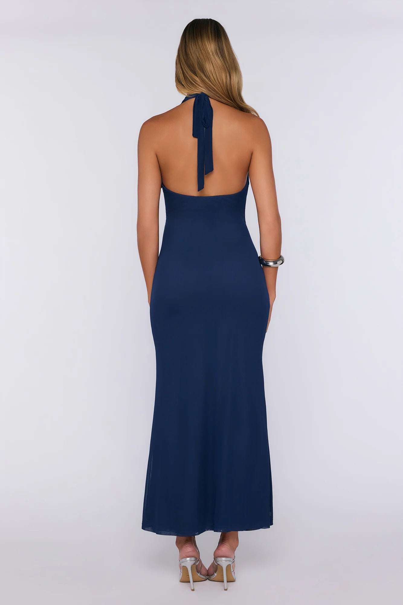 Beautifully Soft Halter Mesh Maxi Dress Navy