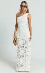 Charlene Maxi Dress - Crochet Knitted One Shoulder Maxi Dress in White