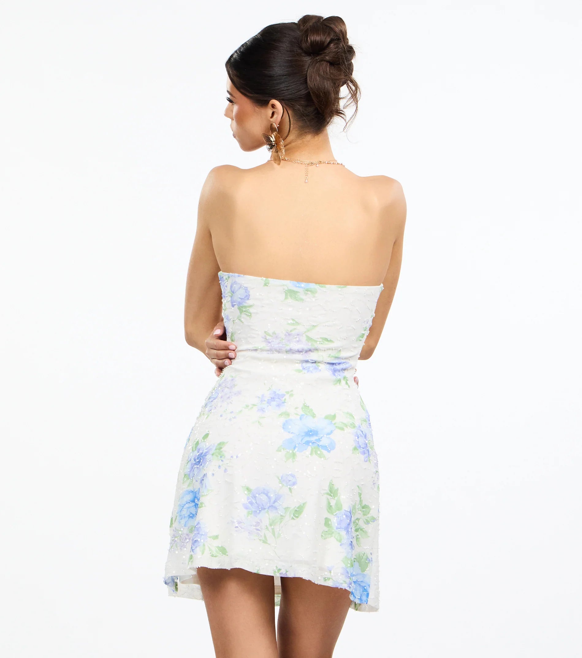 Plans In Bloom Floral Beaded A-Line Mini Dress