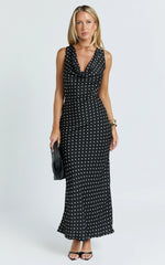 Cowl Neck Bias Cut Dress in Black Polka Dot