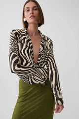 Long Sleeve Zebra Print Top - Zebra Print