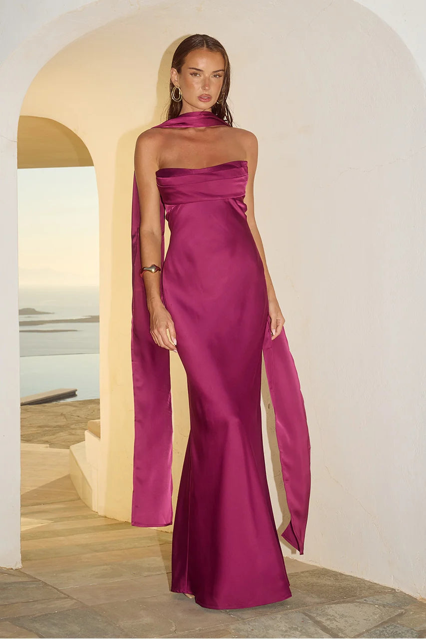 MADELEINE STRAPLESS MAXI DRESS - PLUM