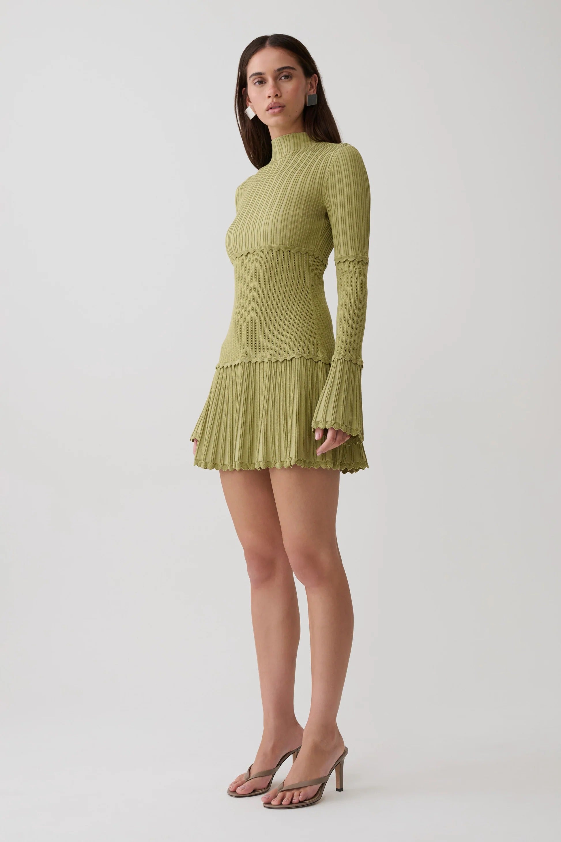 Pointelle Knit Mini Dress - Olive