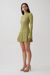 Pointelle Knit Mini Dress - Olive