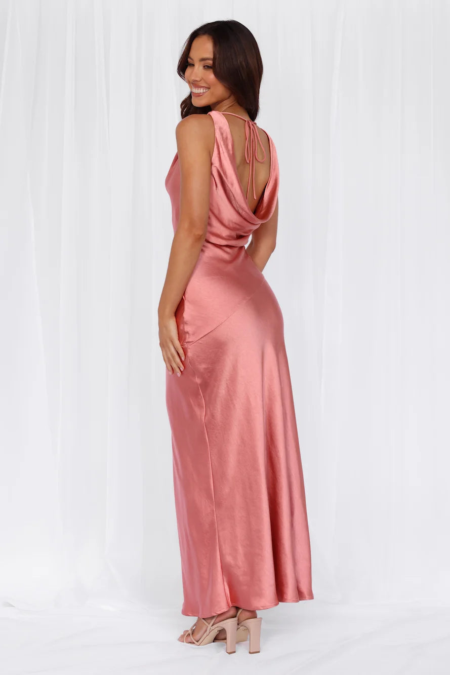 The Loretta Cowl Satin Maxi Dress Rose