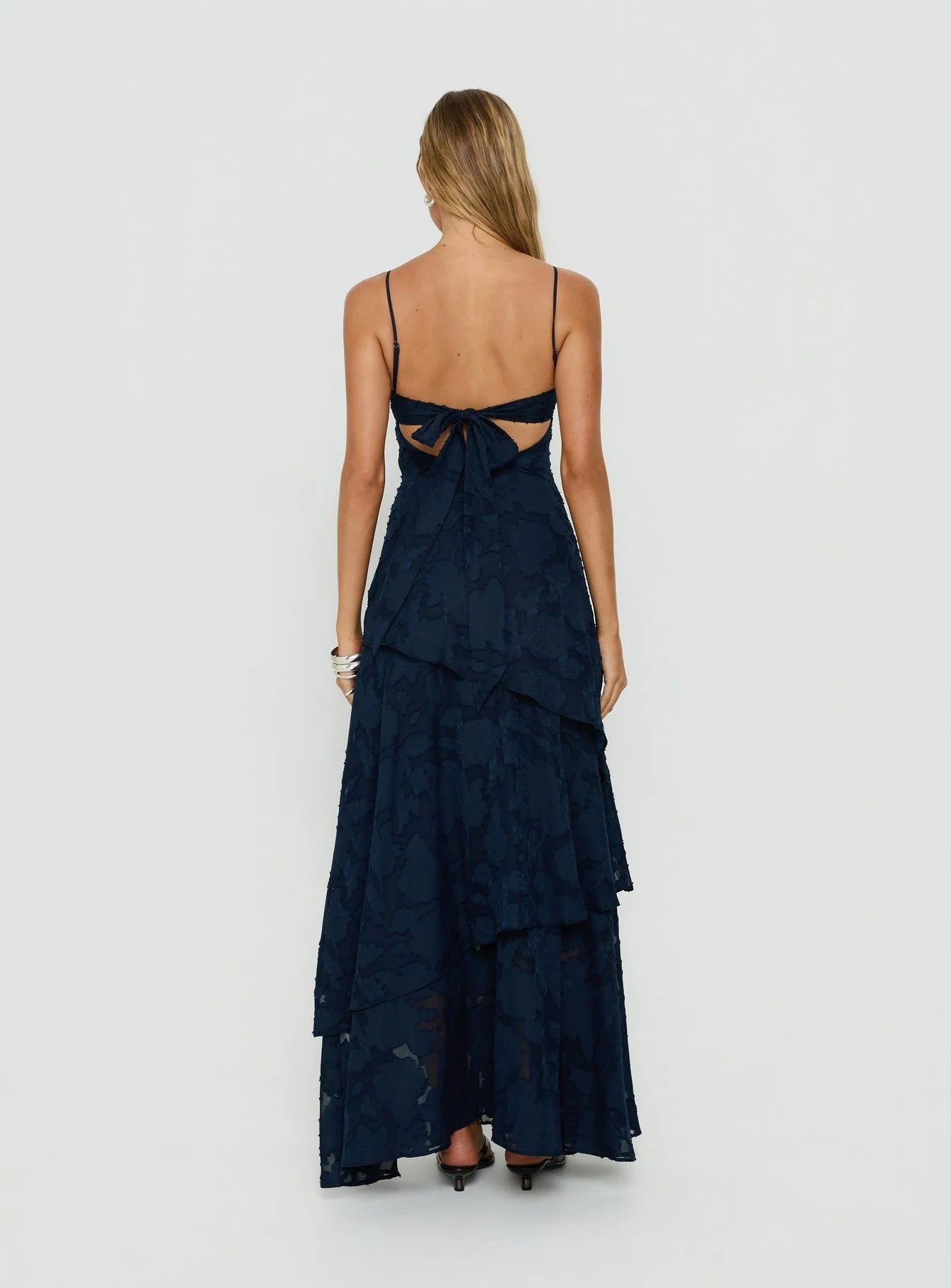 Lyricah Tiered Tie Back Maxi Dress Navy
