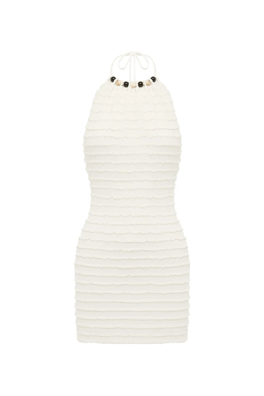 ADALEE RUFFLE TEXTURE MINI DRESS - WHITE