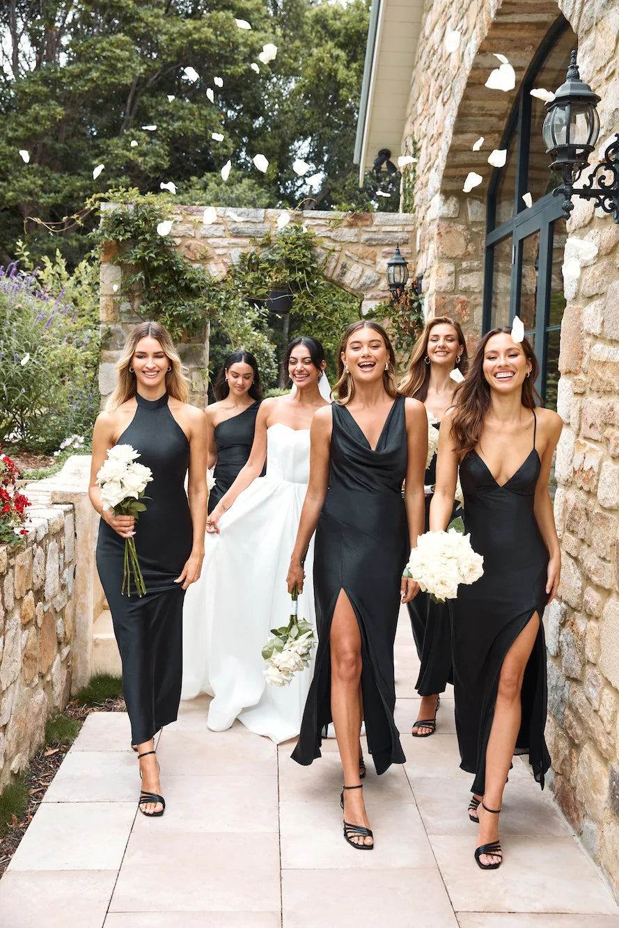 The Loretta Cowl Satin Maxi Dress Black