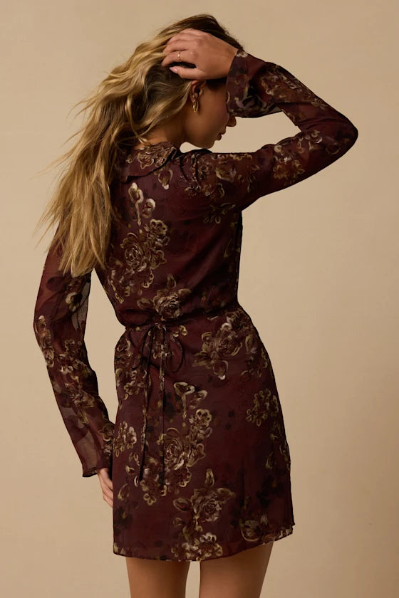 Cal Brown Floral Mini Wrap Dress