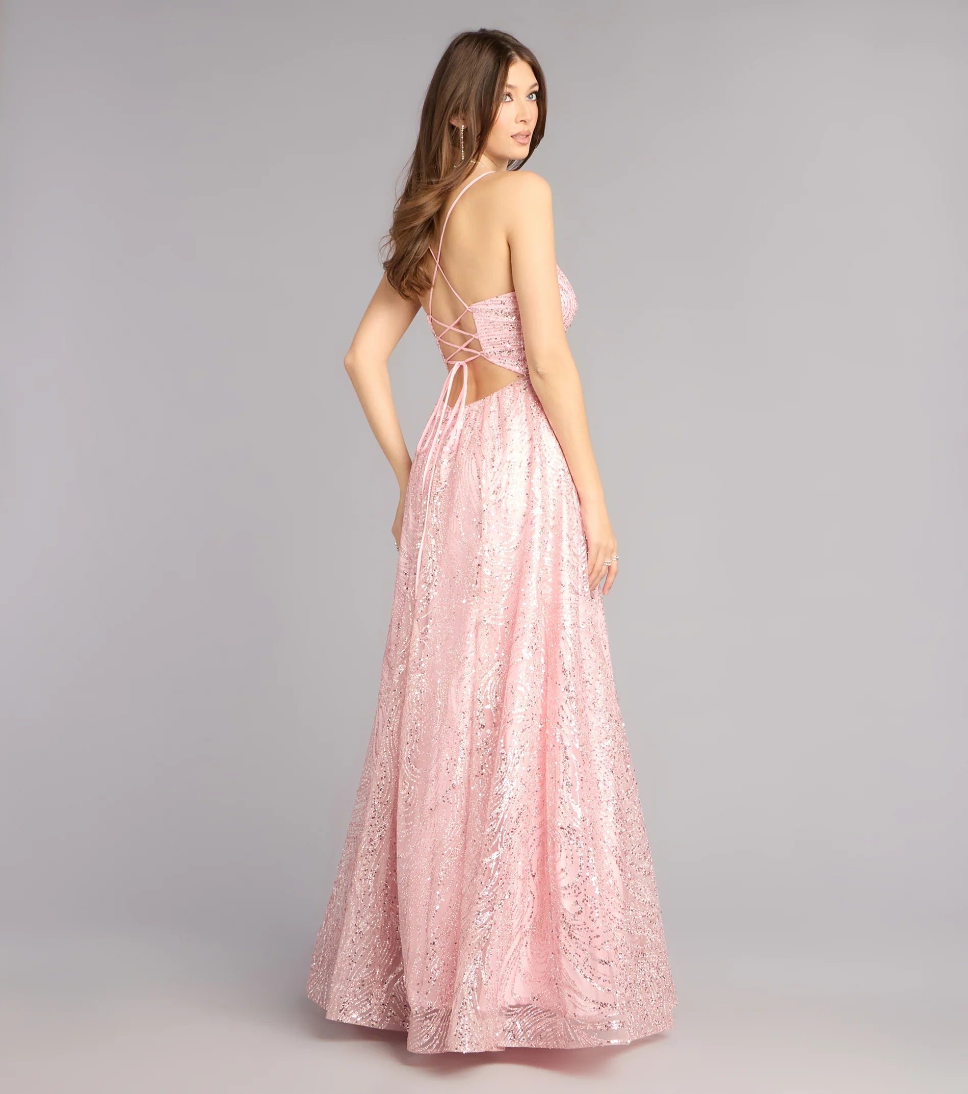 Klaire Lace-Up A-Line Glitter Sequin Formal Dress