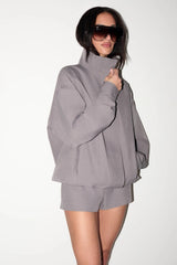 Funnel Neck Bomber Jacket - Light Grey Marle