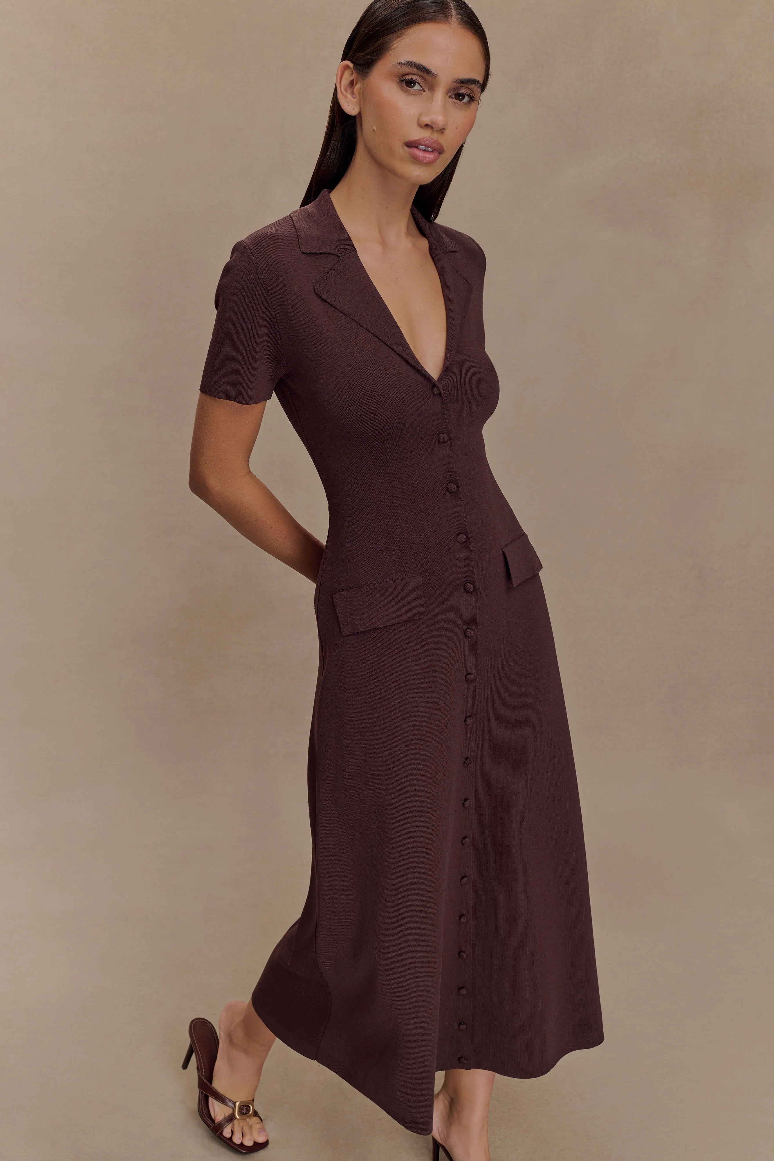 Pearson Short Sleeve Knit Midi Dress - Chocolate