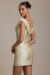 Off-Shoulder Draped Mini Dress in Ivory