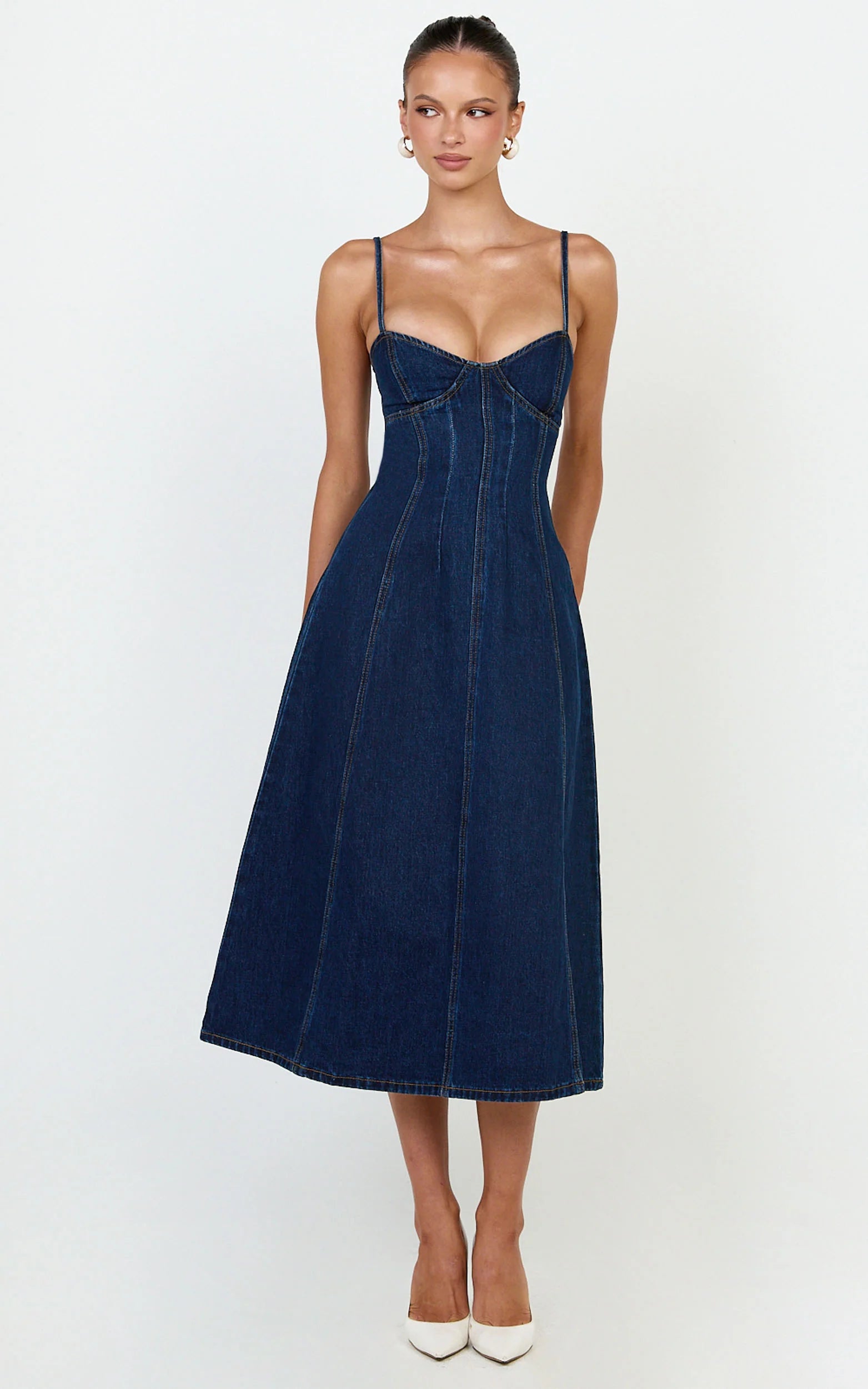 Recycled Denim Fit and Flare Dress in Indigo Wash