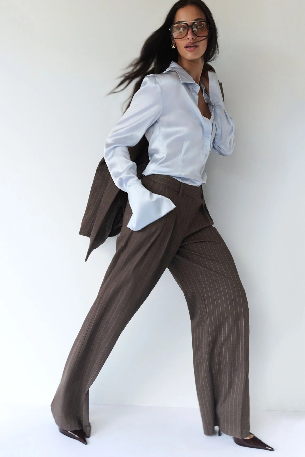 Straight Leg Suiting Pants - Brown Stripe