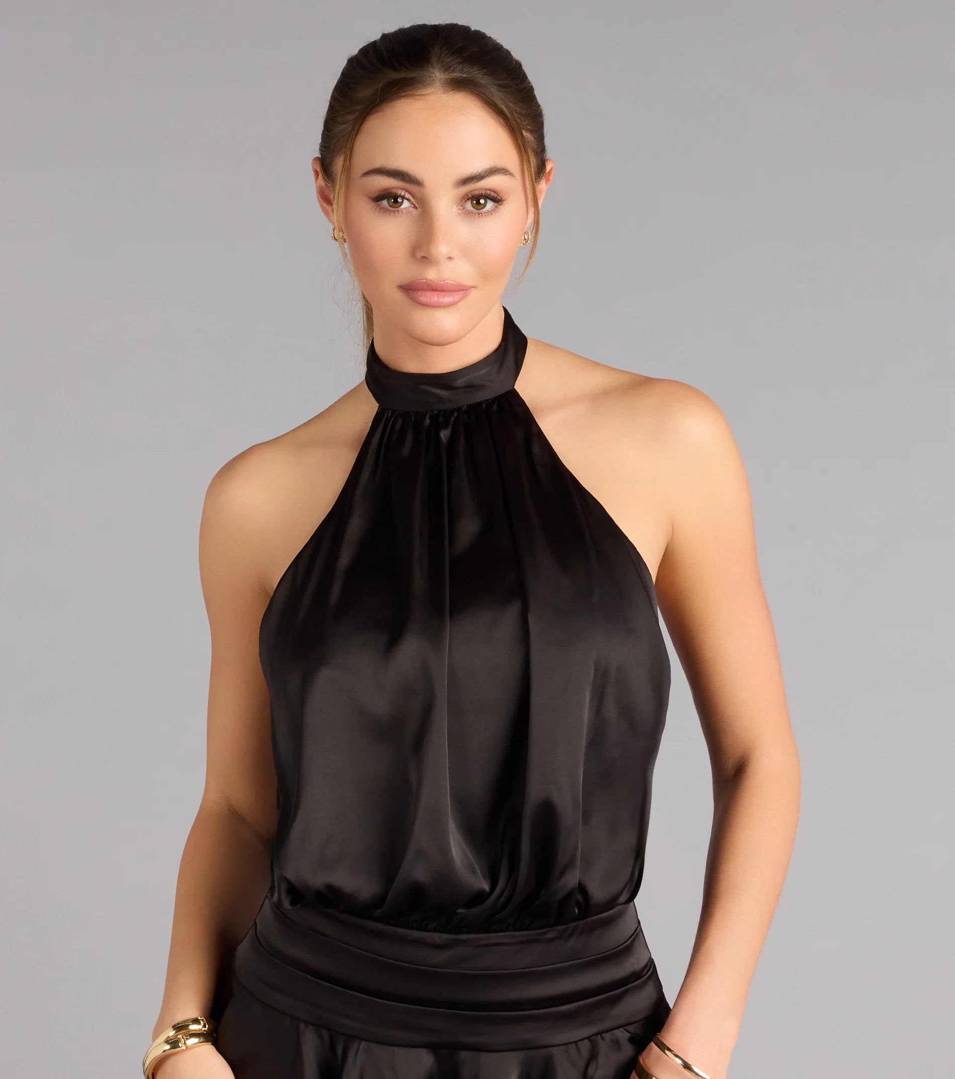 Sashay In Satin Halter Ruffle Mini Dress