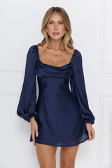 Phoenix Satin Long Sleeve Mini Dress Navy