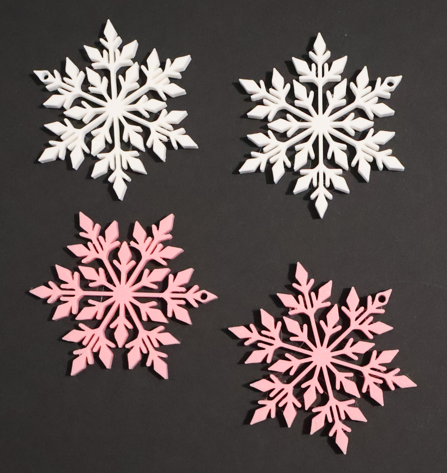Christmas Ornaments - White and Pink Snowflakes | 3D printed