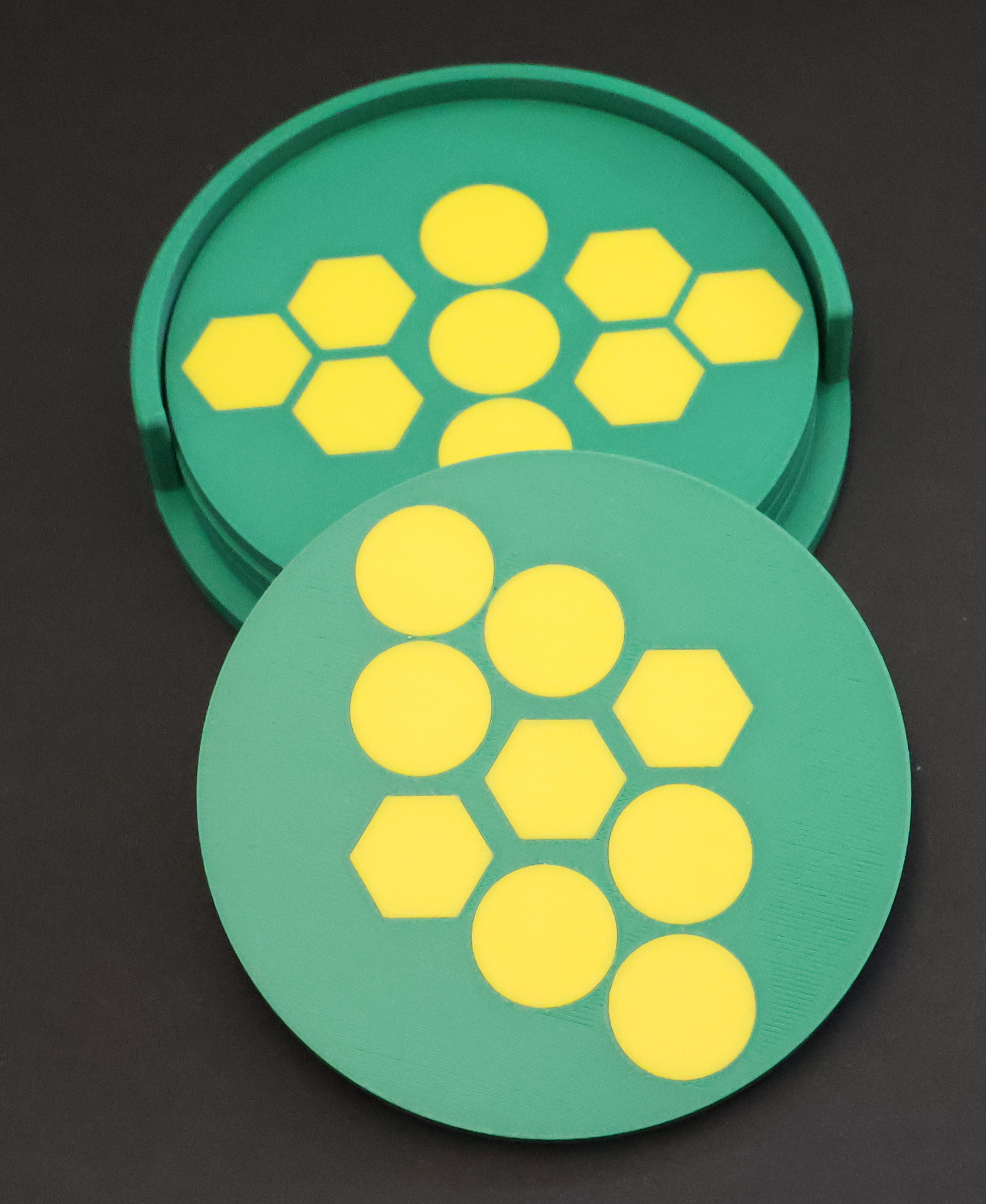 Coasters - Yellow and Green Patterned w/ Holder