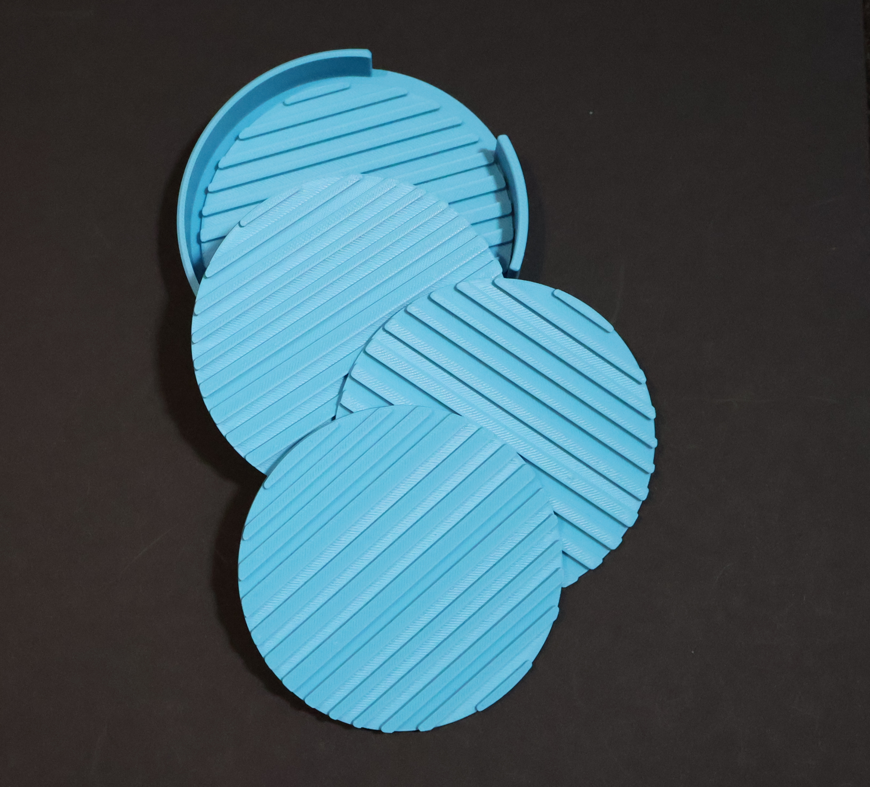Raised Striped Round Coasters w/ Holder