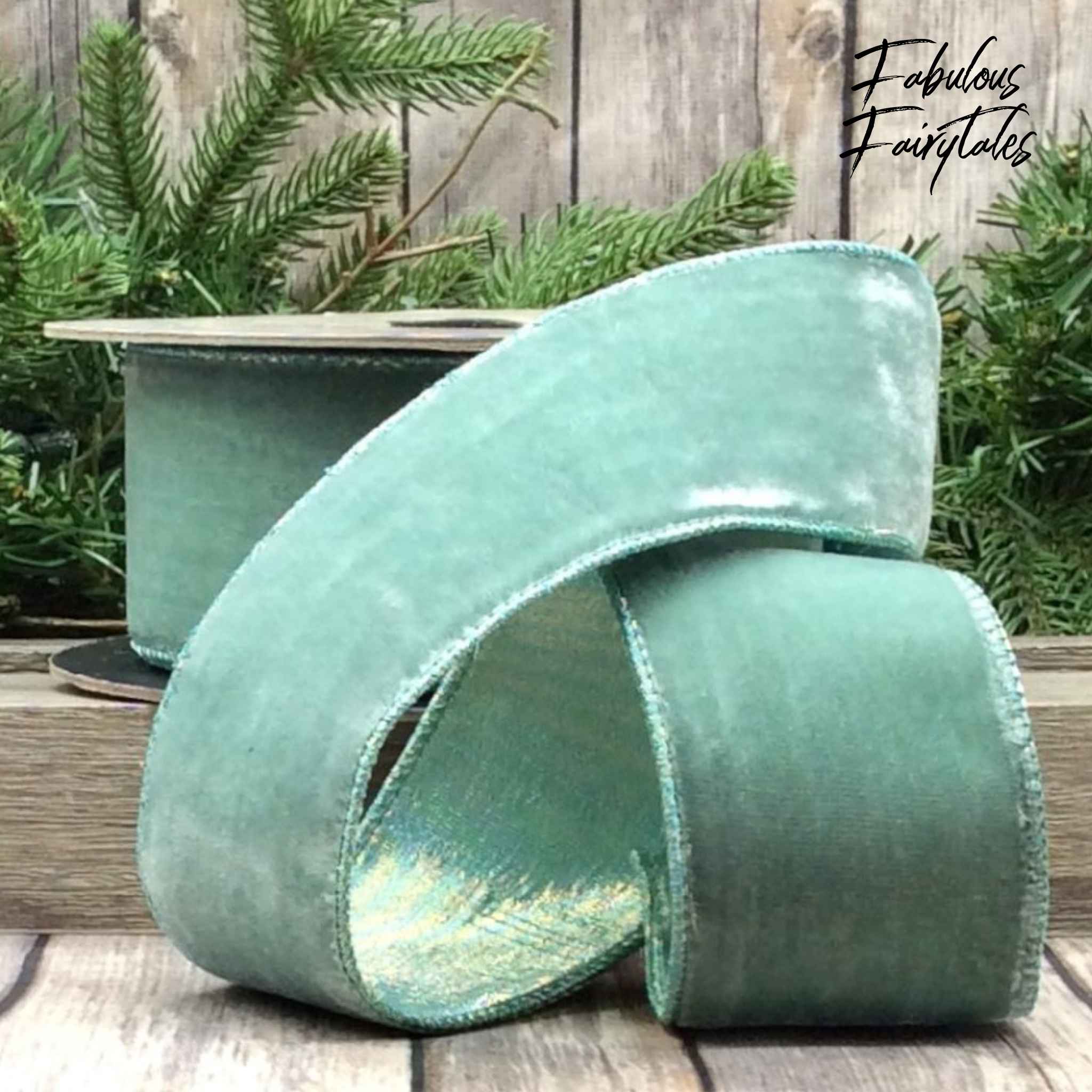 Aqua Mint Metallic Back Velvet Ribbon 2.5 x 10yds