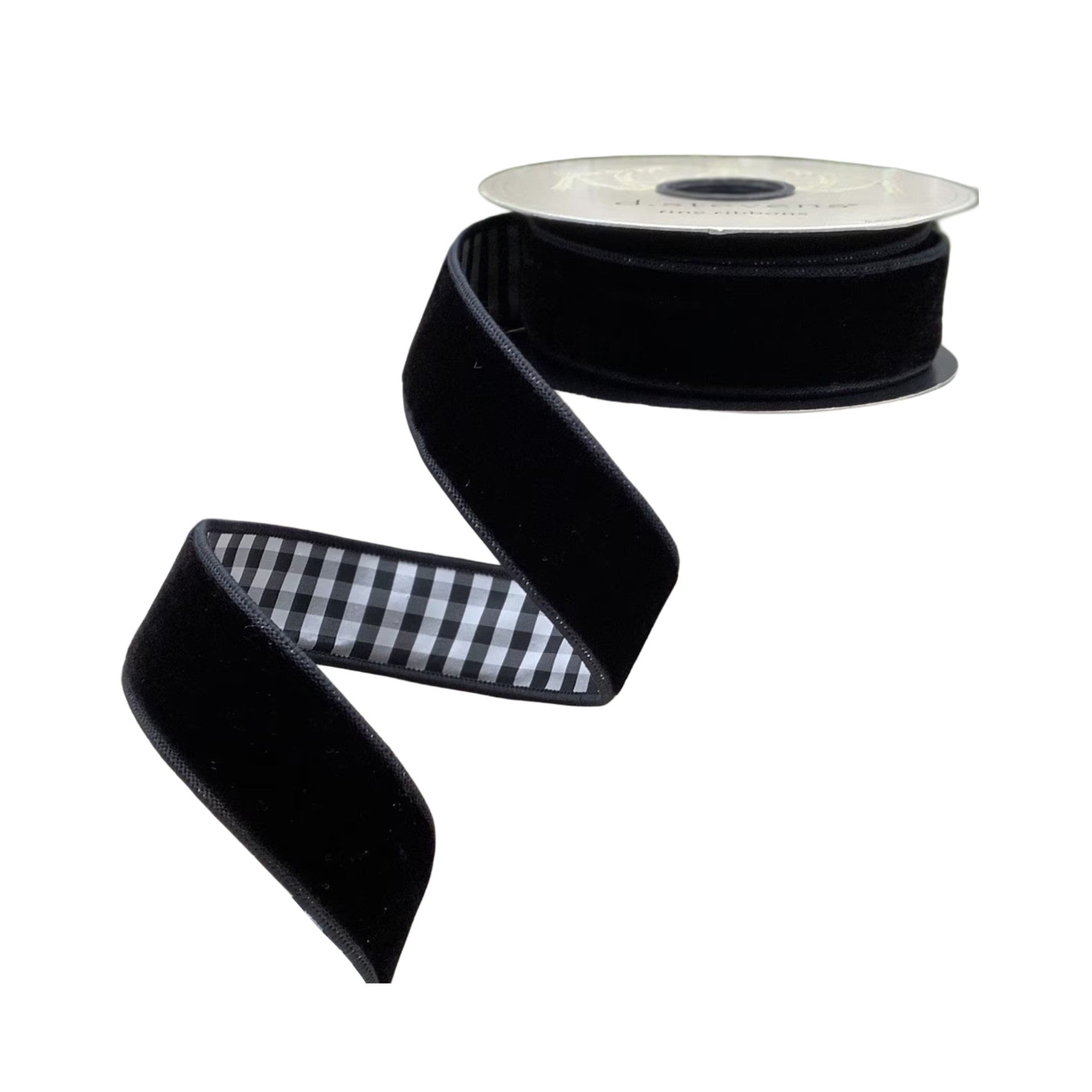 Black Velvet Taffeta Check Ribbon 1 x 10yds