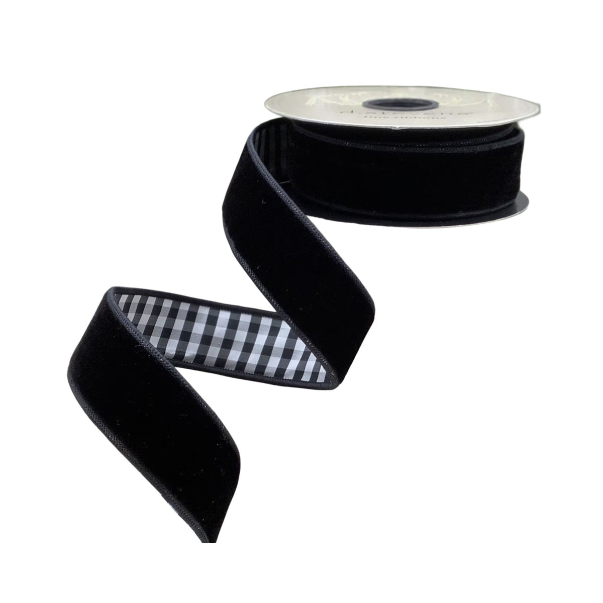 Black Velvet Taffeta Check Ribbon 1 x 10yds