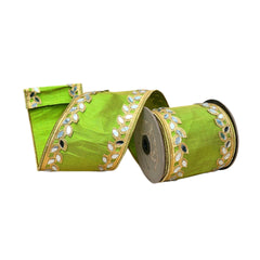 Chartreuse Mirror Vine Dupion Ribbon 4 x 5yds