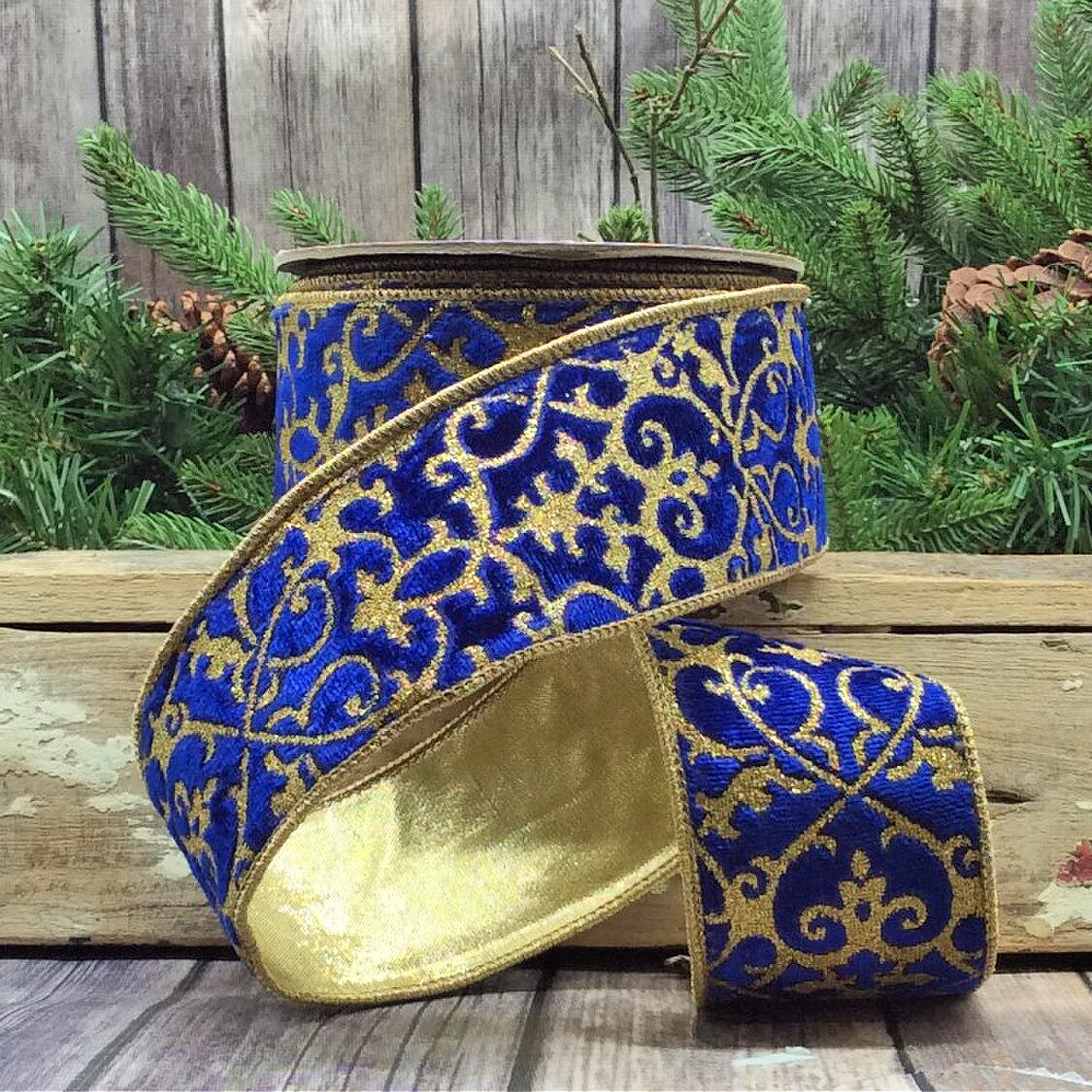 Cobalt Velvet Glitter Treillage 2.5 x 10yds