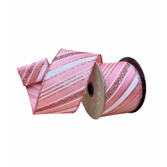 Pink Glitter Candy Stripe Ribbon 2.5 x 10yds