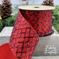 Red Glitter Sequin Trellis Ribbon 4 x 10yds