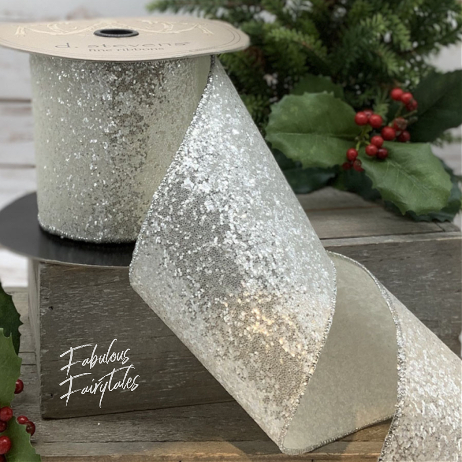Sheer Ice Frost Glitter Ribbon 4 x 10yds