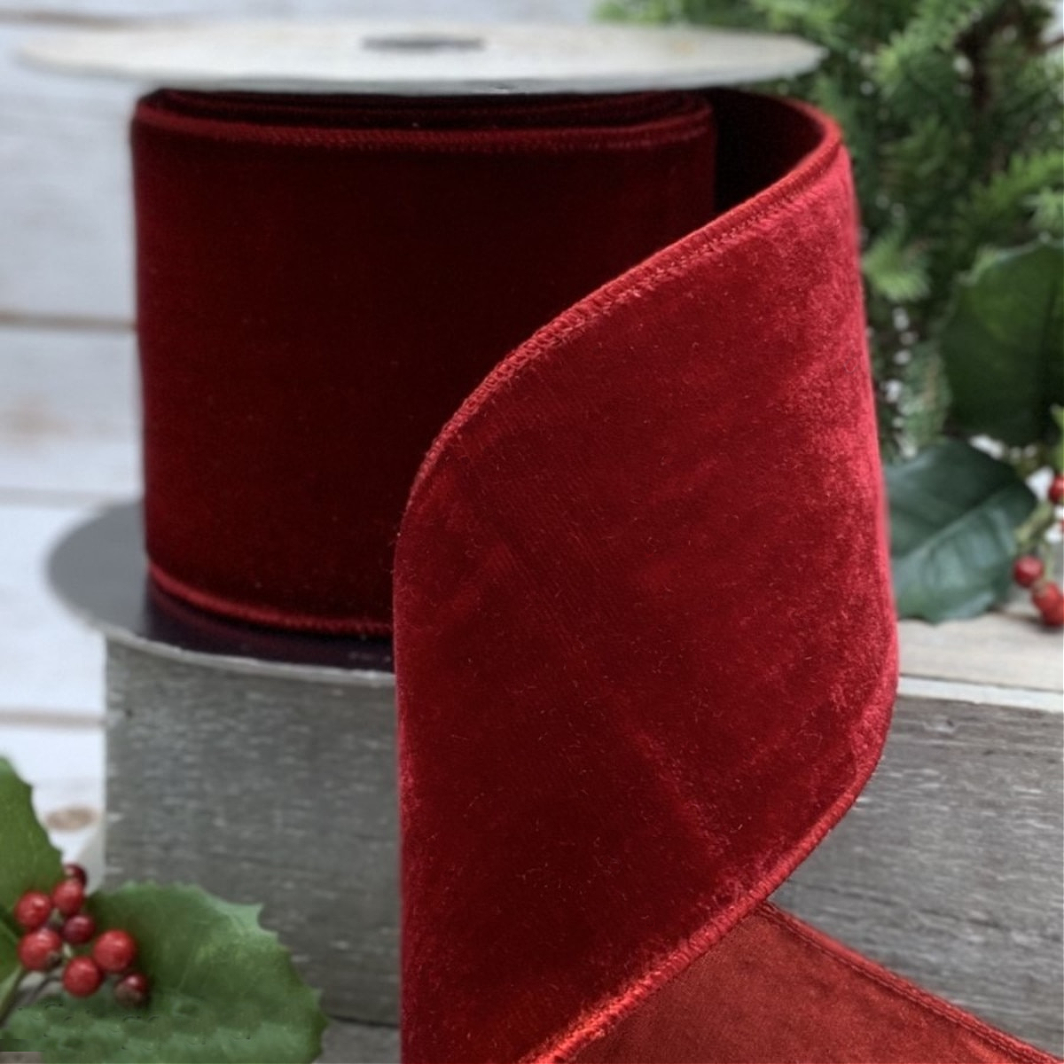 Vintage Burgundy Red Velvet Ribbon 2.5 x 10yds