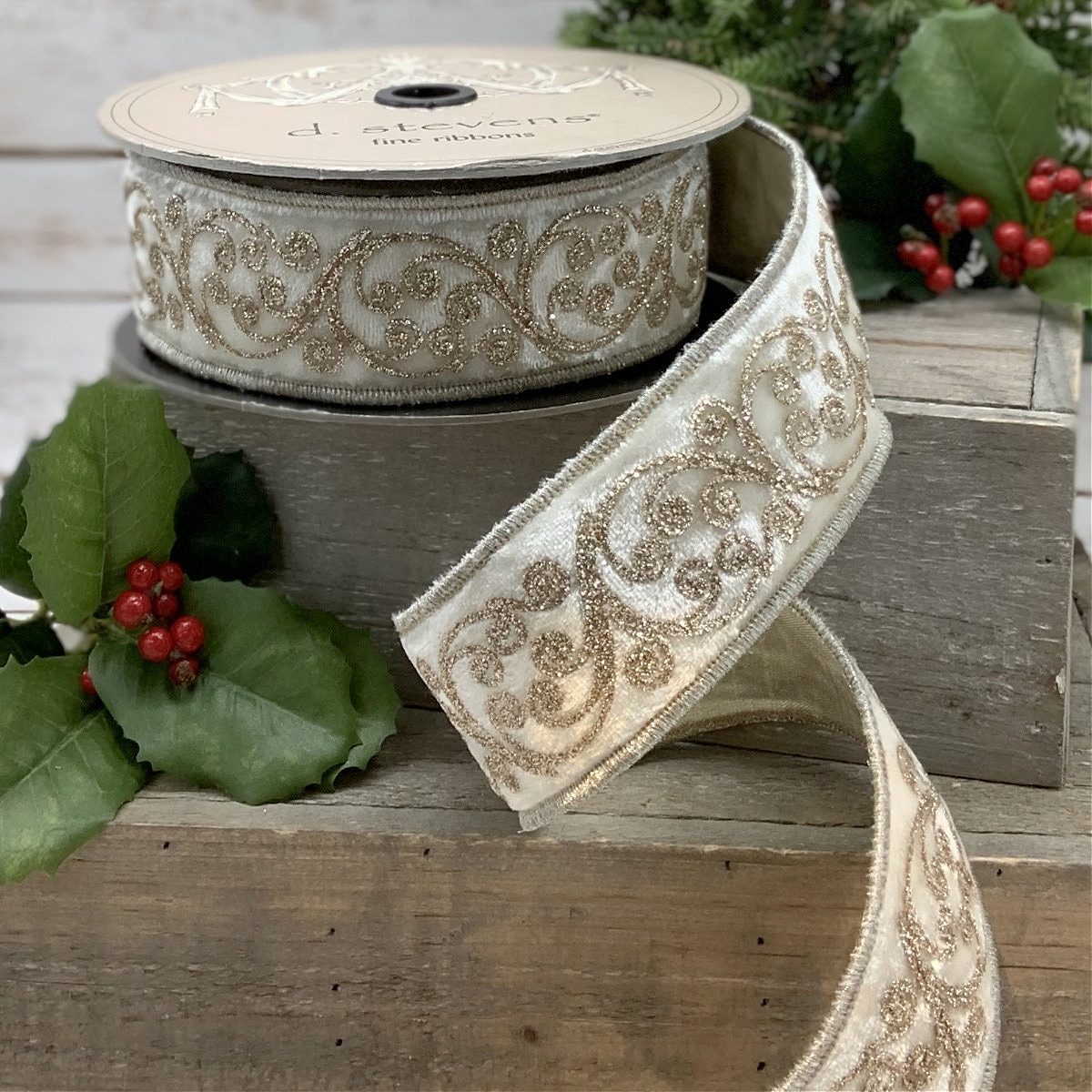 White Velvet Mini Swirl Ribbon 2 x 10yds