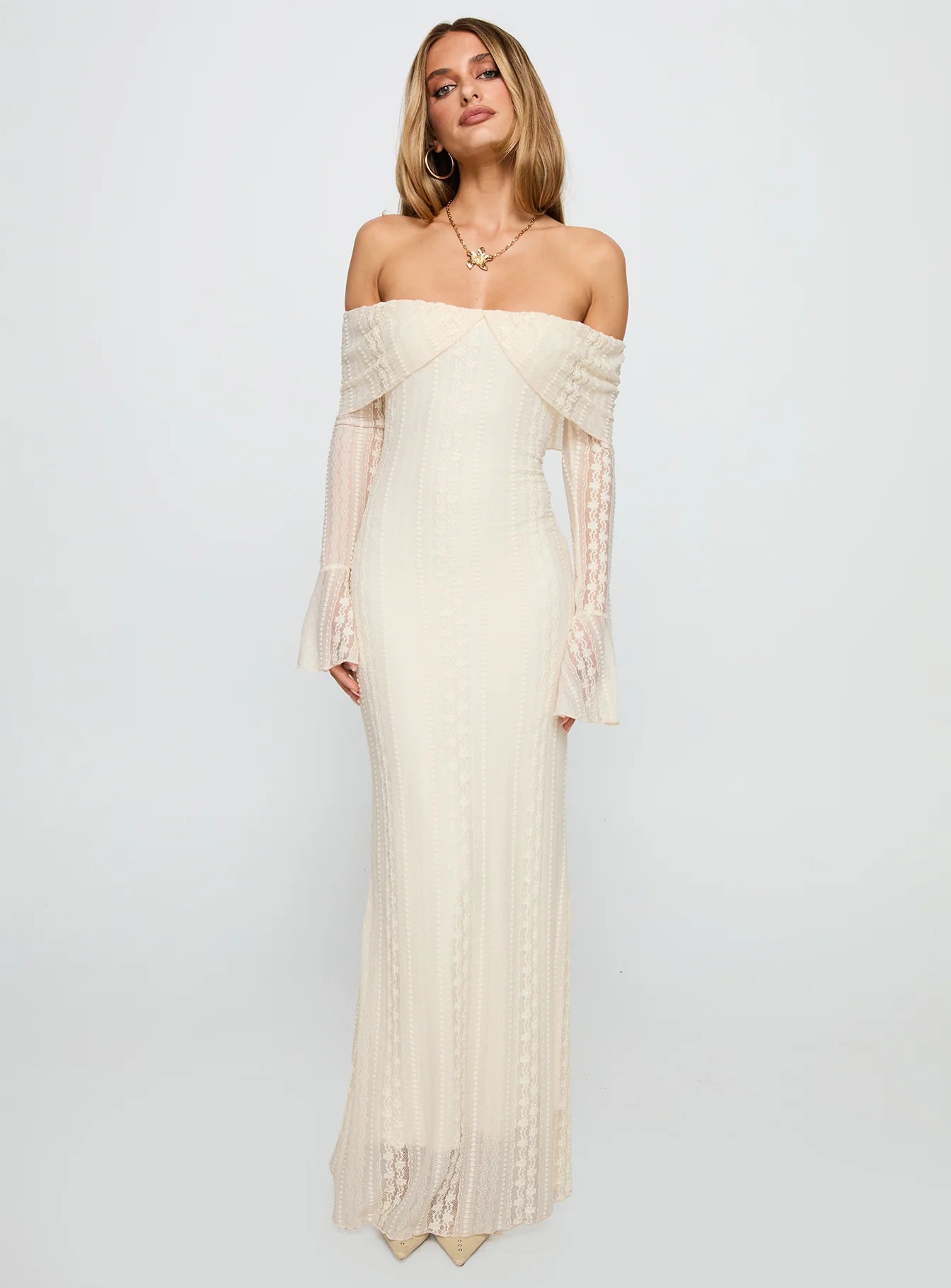 Perdita Long Sleeve Lace Maxi Dress Cream