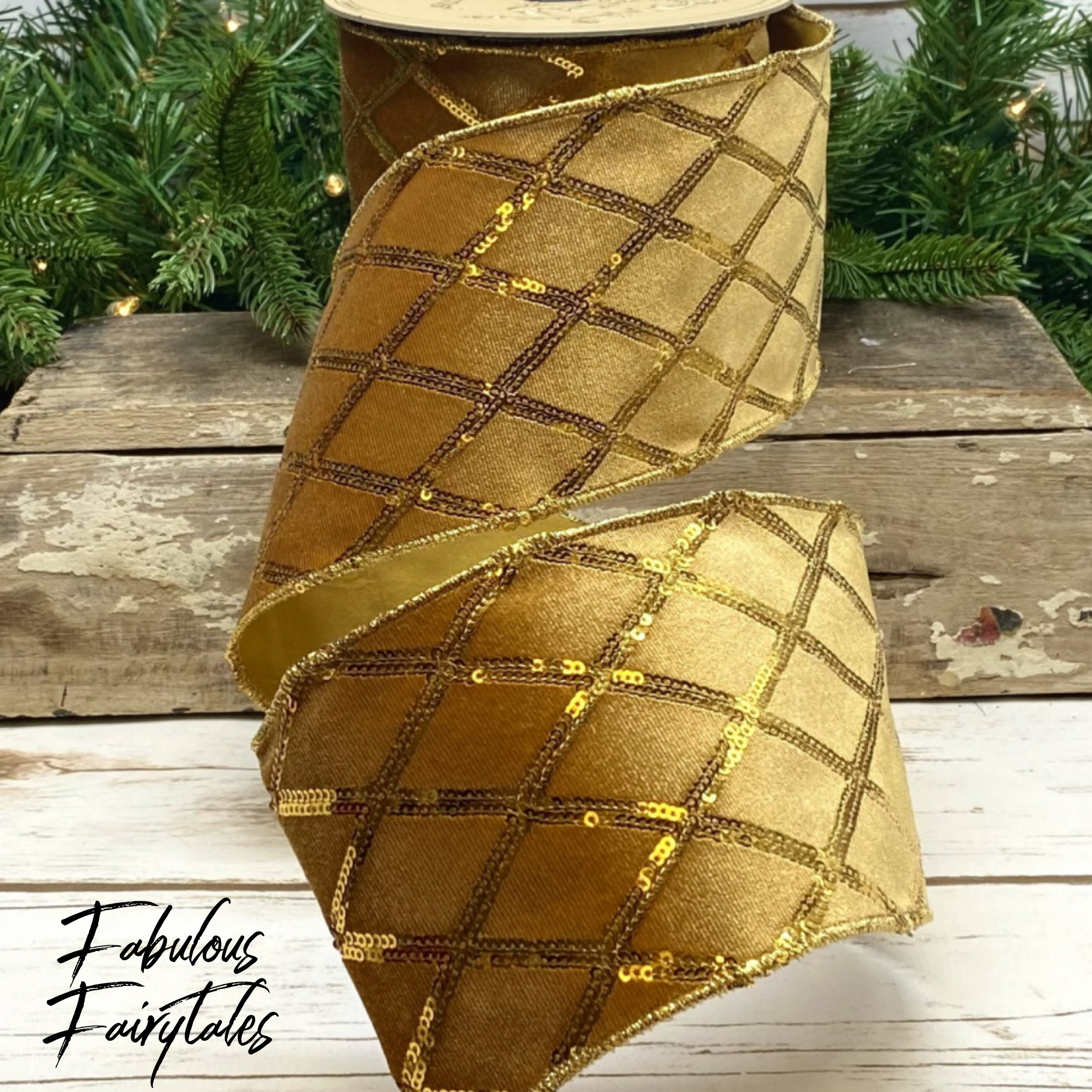 Golden Velvet Gingerbread Harlequin Ribbon 4 x 10yds