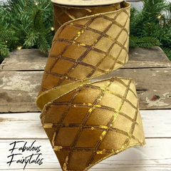 Golden Velvet Gingerbread Harlequin Ribbon 4 x 10yds